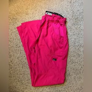 Koi Lite Women's 6-Pocket Drawstring Scrub Pants- in Flamingo/ Steel (Pink)